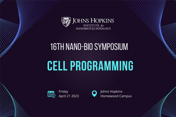 Blue and Purple Graphic with text 16th Nano-Bio Symposium Cell Programming.