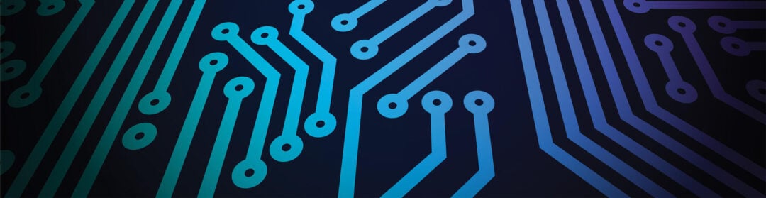 Abstract image of a circuit board in black and shades of blue.