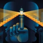 Graphic of a hand with the pointer finger as a light house.